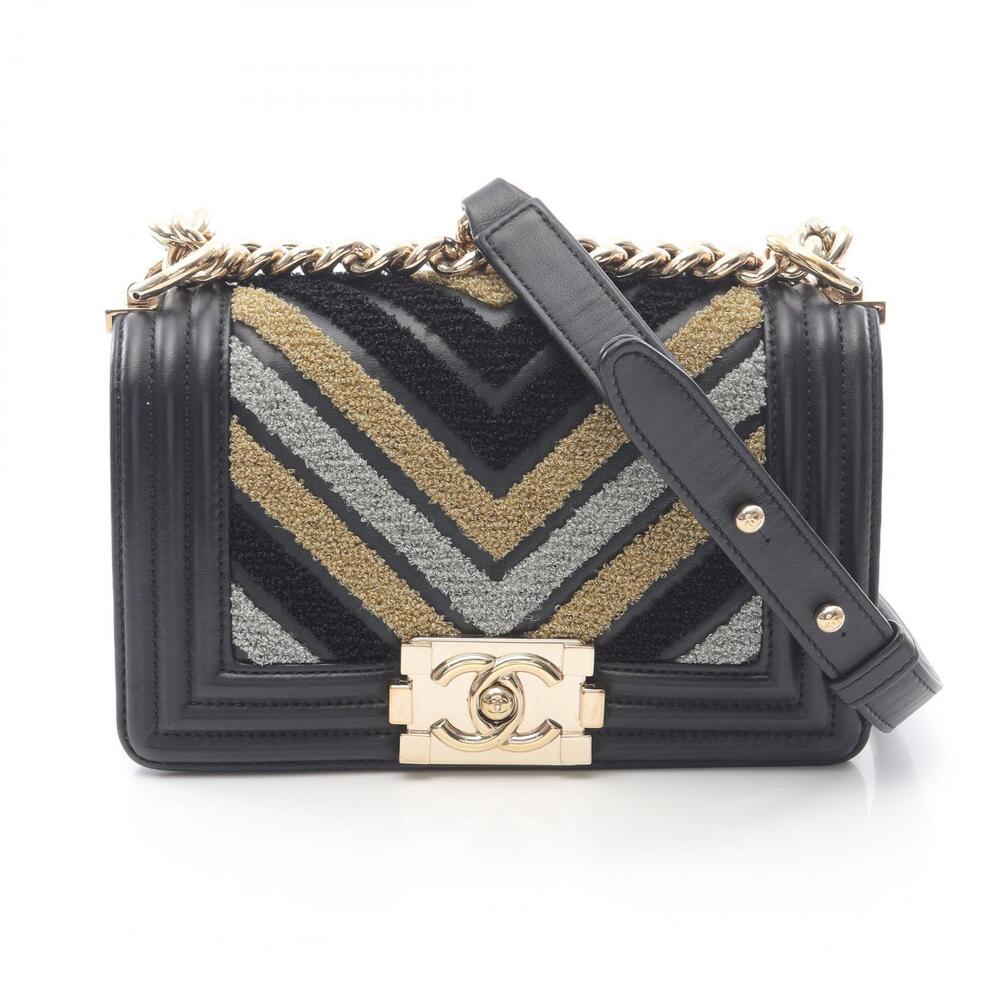 Chanel Boy Shoulder Bag Leather Black Multicolor